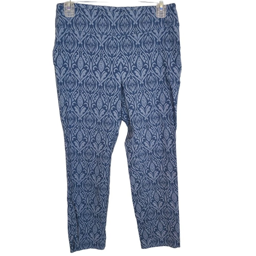 Soft Surroundings Womens PS Blue Floral Pull On Stretch Mid Rise Cropped Pants
